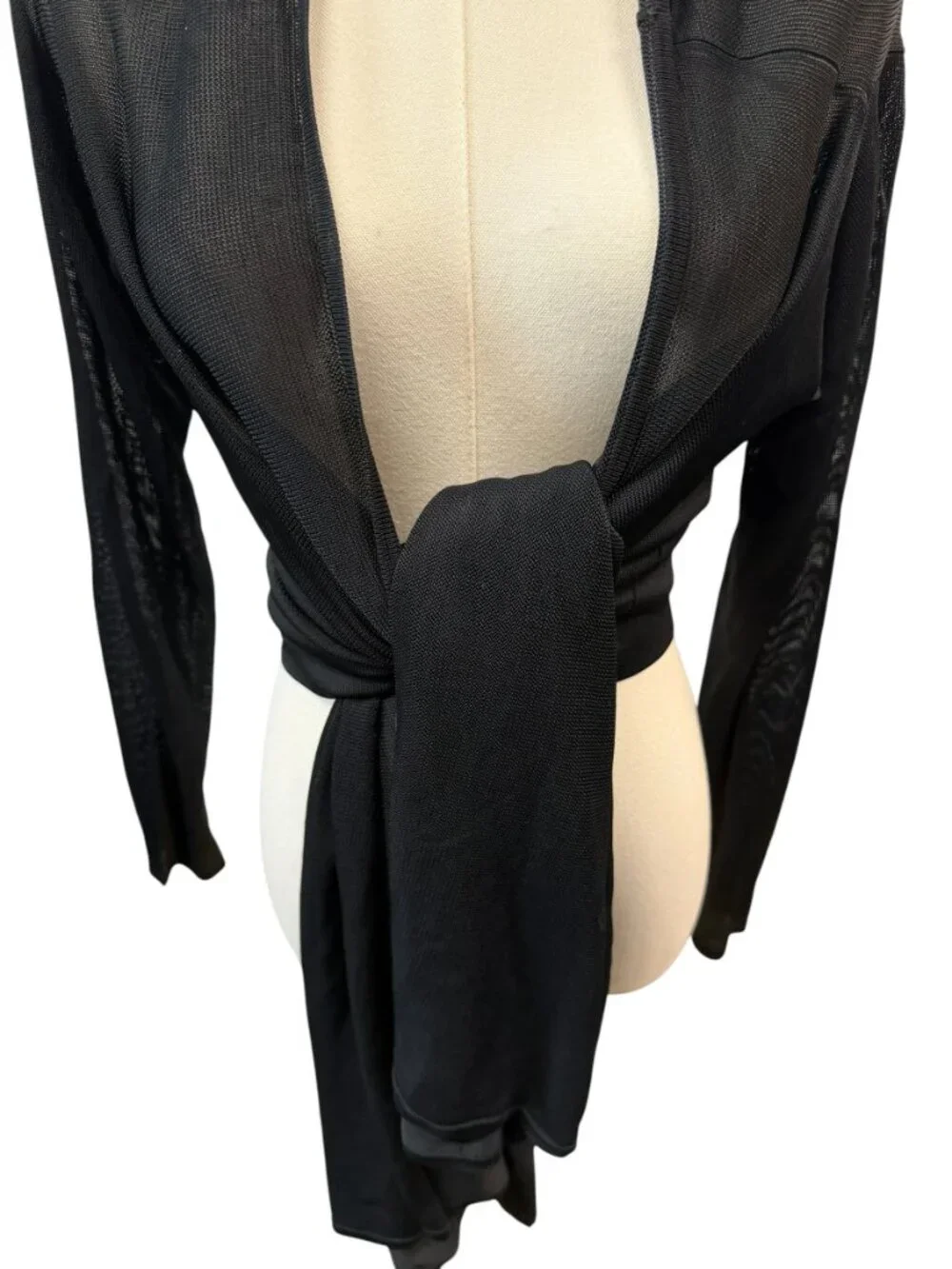 Herve Leger Black Mesh Tie Wrap Cardigan Shrug XS/S EUC Old Money